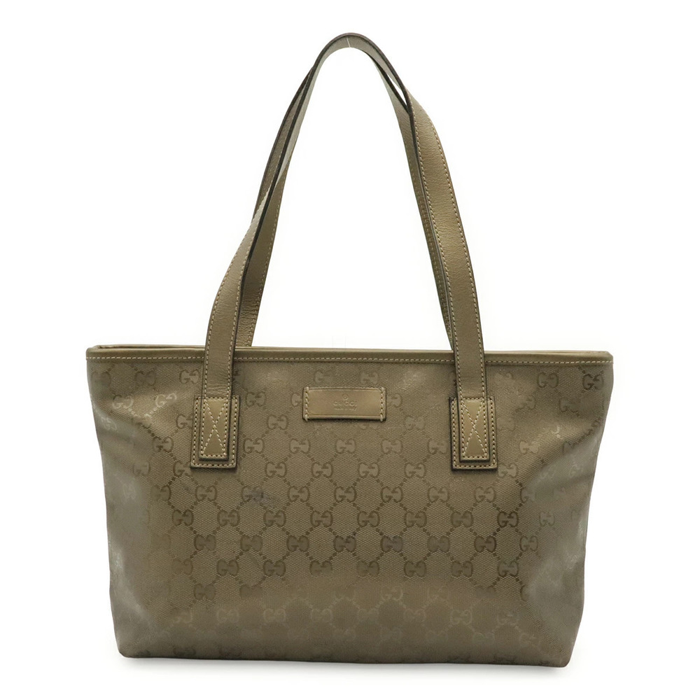 Gucci GG Imprime Tote Bag Shoulder Leather Metallic Khaki Green